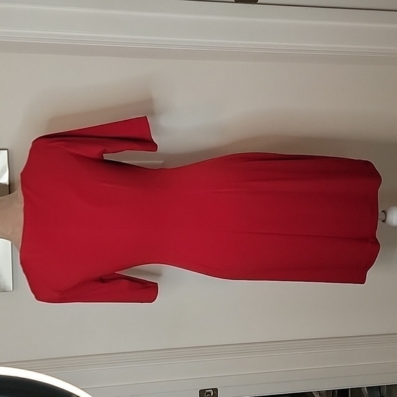 connected apparel, Red, Asymmetrical Neckline, Ruffled Dress, Size 8P, NWOT - Picture 5 of 10